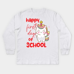 Unicorn Happy first day of school T shirt Kids Long Sleeve T-Shirt